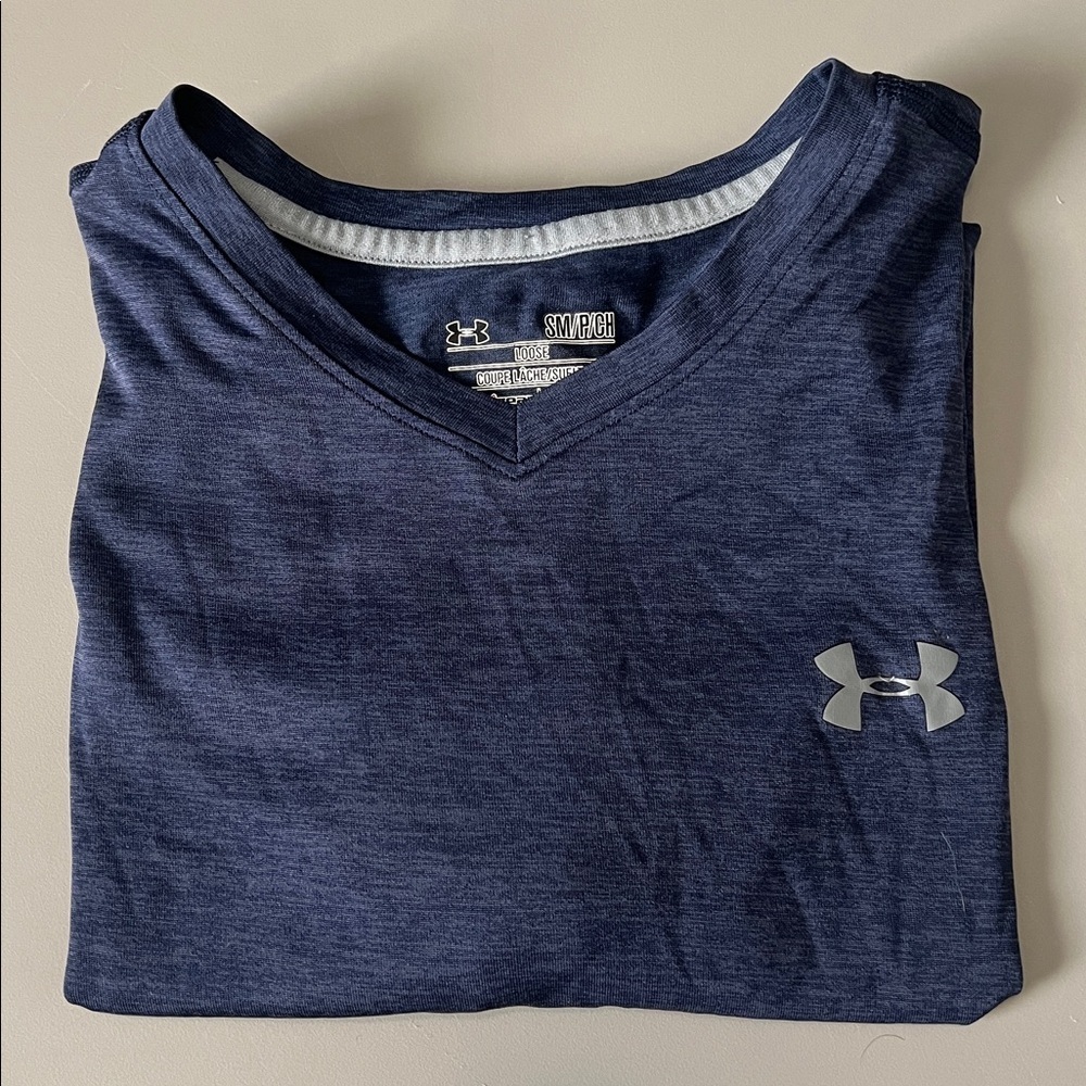 Under Armour Loose Fit VNeck Short Sleeve TShirt Blue Size Small